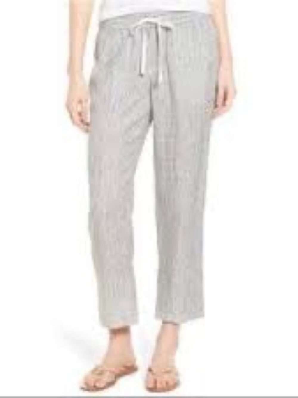 Caslon XL Ivory & Black Seaside Stripe Linen Ankle Pants | Excellent Condition